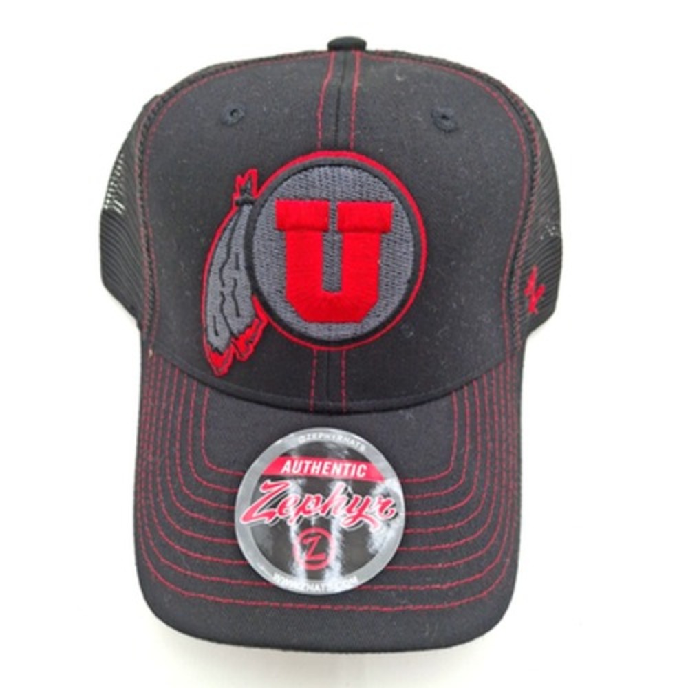 Utah Utes Zephyr Black Mesh Blackout Trucker Adjustable Snapback Hat / Cap, New